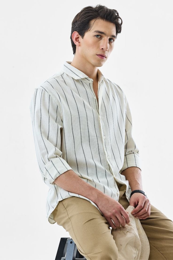 Regular Fit Linen Blend Stripes Shirt