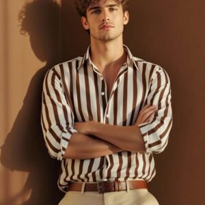 Coffee Brown Striped Shirt